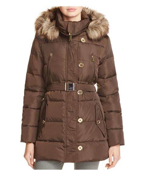 faux fur trim puffer jacket michael kors|Faux Fur Trim Belted Puffer Jacket .